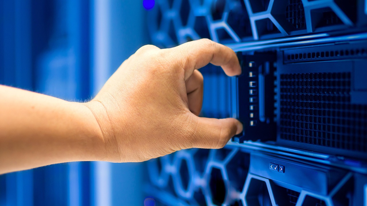Server room with rows of racks